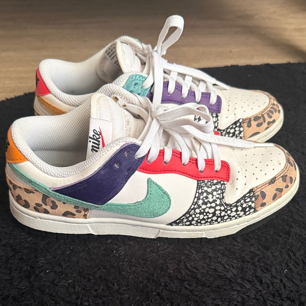 Nike Women's Multicolor Low-Top Sneakers in White, Mint, Purple, Red & Leopard